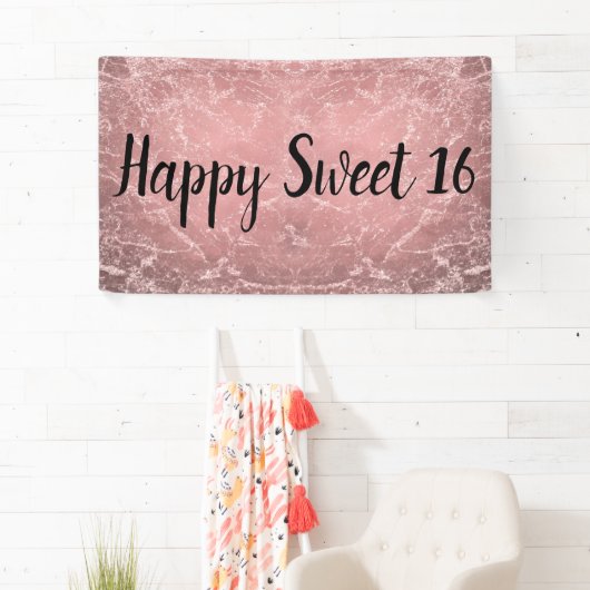 Roos Gold Roze Moderne Trendy Marmeren Party Banne Spandoek (Insitu)