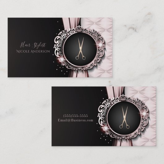 Roos Gold Roze & Zwart Luxe Haarstylist Visitekaartje (Voorkant / Achterkant)