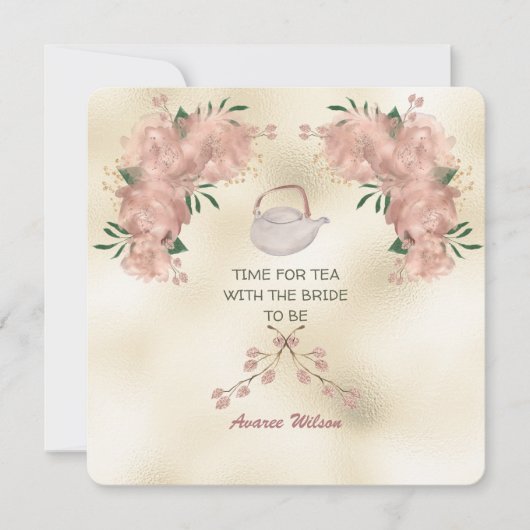 Roos Gold Rozen Tea Shower-uitnodiging Kaart (Voorkant)