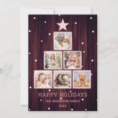 Roos Gold Rustic Country Wood Kerstmis - Boom Feestdagenkaart (Voorkant)