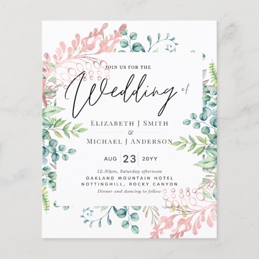 Roos Gold Sage Green Eucalyptus Greenery Invites (Voorkant)