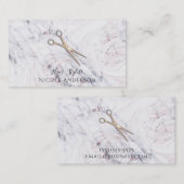 Roos Gold Salon Hair Stylist Scissors & Marble Visitekaartje (Voorkant / Achterkant)
