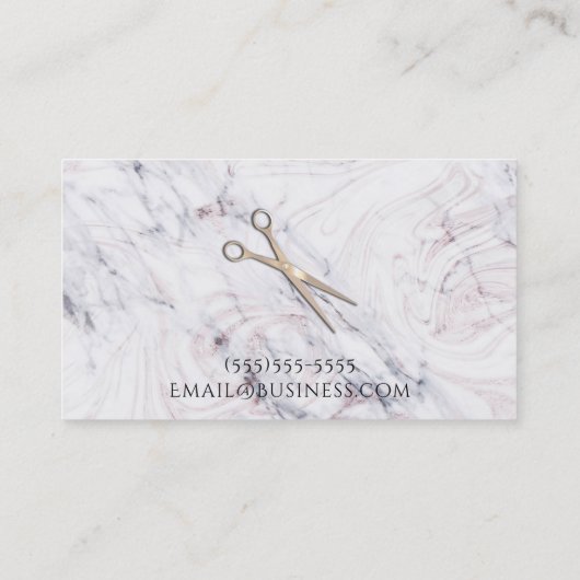 Roos Gold Salon Hair Stylist Scissors & Marble Visitekaartje (Achterkant)
