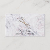 Roos Gold Salon Hair Stylist Scissors & Marble Visitekaartje (Voorkant)