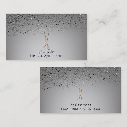Roos Gold Salon Stylist Schaar Grijs Glitter Visitekaartje (Voorkant / Achterkant)
