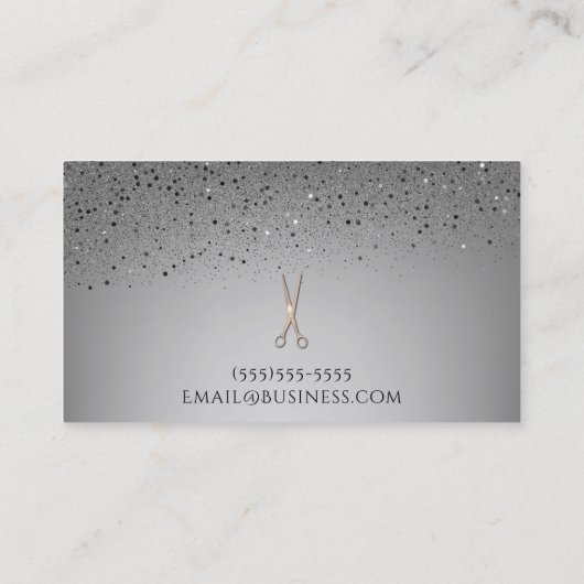 Roos Gold Salon Stylist Schaar Grijs Glitter Visitekaartje (Achterkant)