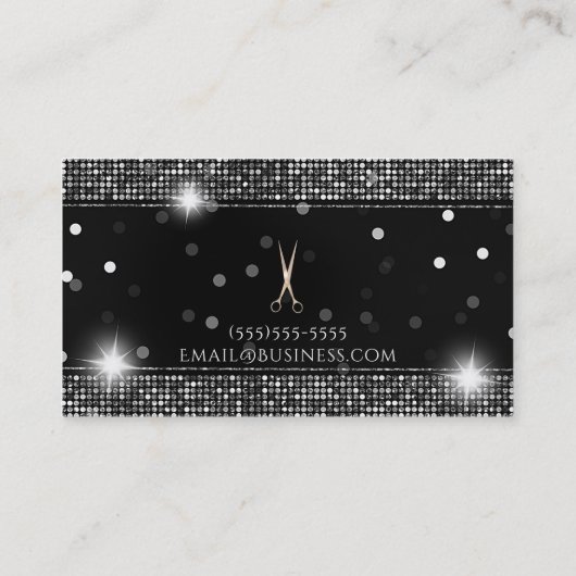 Roos Gold Salon Stylist Scissors Silver Sequin Visitekaartje (Achterkant)