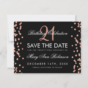 Roos Gold Save Date 21st Birthday Confetti Black Save The Date