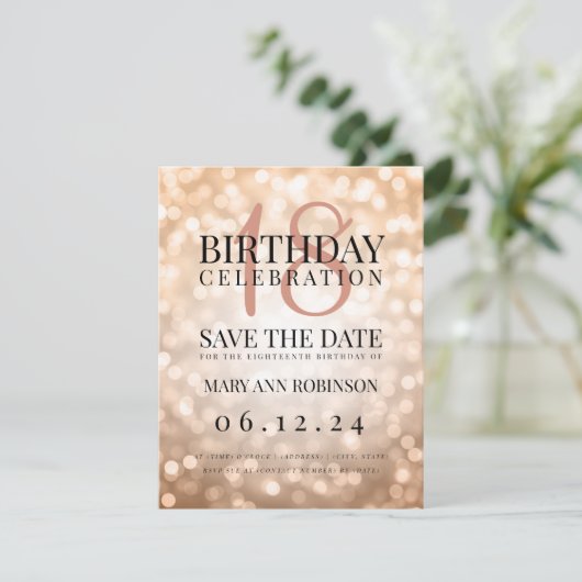 Roos Gold Save the Date 18th Birthday Party (Staand voorkant)