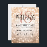 Roos Gold Save the Date 18th Birthday Party<br><div class="desc">Het elegante "18e verjaardag"-ontwerp met Roos Gold Bokeh-lampjes en aangepaste naam en tekst voor meer informatie. Eenvoudig te gebruiken en eenvoudig aan te passen. Bestel vandaag nog!</div>