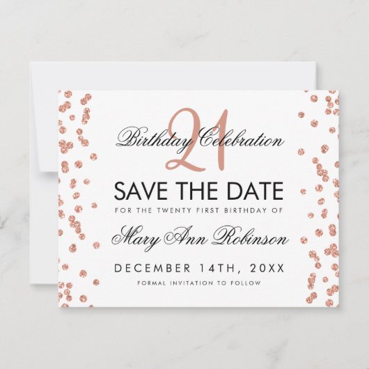Roos Gold Save the Date 21st Birthday Confetti (Voorkant)