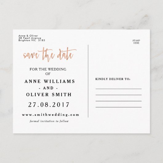 Roos Gold Save the Date Briefkaart Rustic (Achterkant)