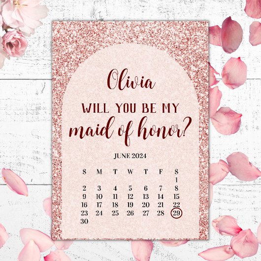 Roos Gold Save The Date Maid Maid of Honor proposa Kaart