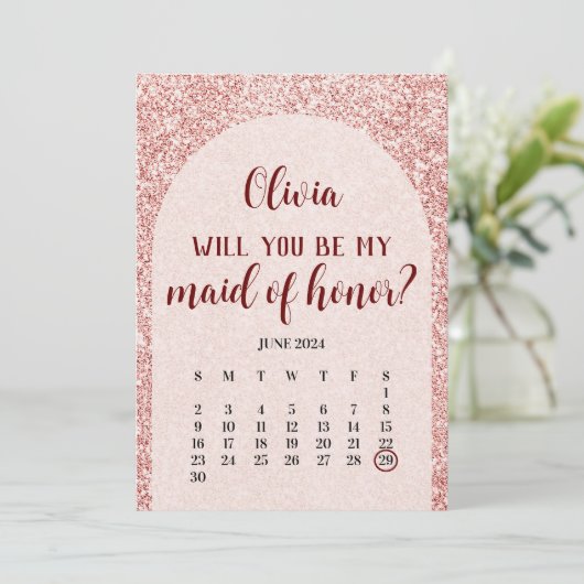 Roos Gold Save The Date Maid Maid of Honor proposa Kaart (Staand voorkant)