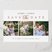 Roos Gold Save the Date Photo Collage Folie Uitnodiging (Voorkant)