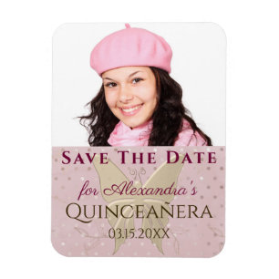 Roos Gold Save the Date Quinceanera Photo Magneet