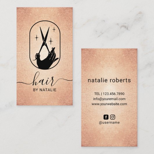 Roos Gold Scissor & Hand Logo Hair Stylist Salon Visitekaartje (Voorkant / Achterkant)