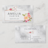 roos Gold Scissors Floral Hair Stylist Salon Visitekaartje (Voorkant / Achterkant)