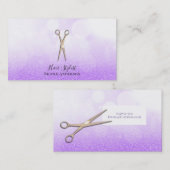 Roos Gold Scissors Paarse Glitter Hair Stylist Visitekaartje (Voorkant / Achterkant)