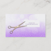 Roos Gold Scissors Paarse Glitter Hair Stylist Visitekaartje (Achterkant)