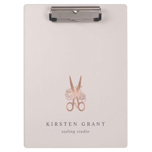 Roos Gold Scissors Salon Logo Klembord (Voorkant)
