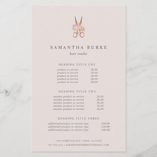 Roos Gold Scissors | Saloneprijzen en -diensten Flyer (Voorkant)