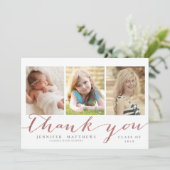 Roos Gold Script 3 Foto Afstuderen Hartelijk dank Bedankkaart (Staand voorkant)