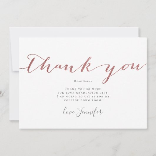 Roos Gold Script 3 Foto Afstuderen Hartelijk dank Bedankkaart (Achterkant)