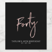 Roos Gold Script 4 | 40e verjaardag Wijn Etiket (Enkel label)