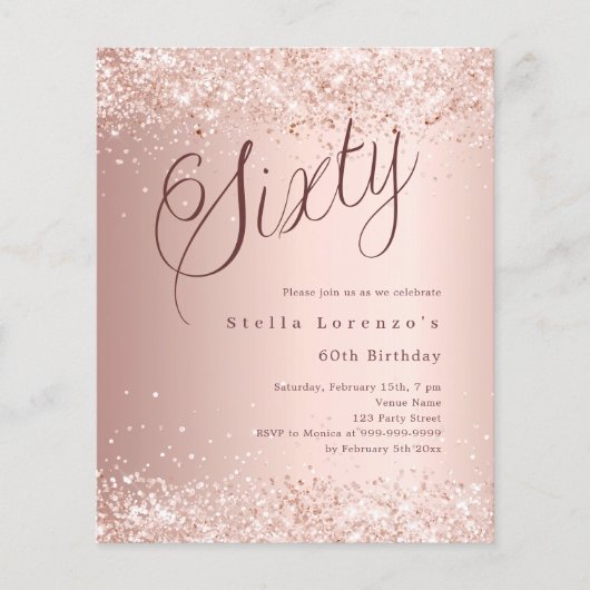 Roos Gold Script 60th Birthday Budget Innodiging (Voorkant)