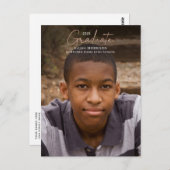 Roos Gold Script Afstuderen Casual foto-Afstuderen Briefkaart (Voorkant / Achterkant)