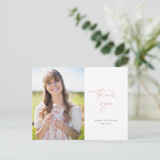 Roos Gold Script Afstuderen Hartelijk dank met fot Briefkaart (Staand voorkant)