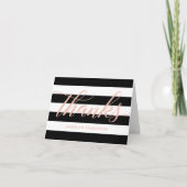 Roos Gold Script Black en White Stripes Wedding Bedankkaart (Voorkant)