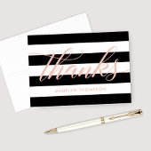 Roos Gold Script Black en White Stripes Wedding Bedankkaart