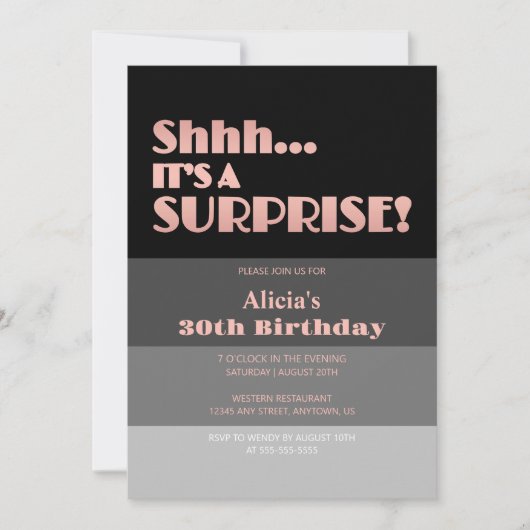 Roos Gold Script Black Stripes Verrassingsverjaard Kaart (Voorkant)