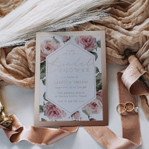 Roos Gold Script Blush Floral Lijst Vrijgezellenfe Folie Uitnodiging
