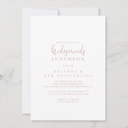 Roos Gold Script Bridesmaids Luncheon Shower Kaart (Voorkant)