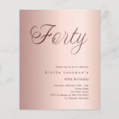 Roos Gold Script budget 40e verjaardagsuitnodiging (Voorkant)