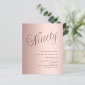 Roos Gold Script budget 90e verjaardagsuitnodiging (Staand voorkant)