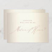 Roos Gold Script Champagne Matron of Honor Kaart (Voorkant / Achterkant)