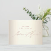 Roos Gold Script Champagne Matron of Honor Kaart (Staand voorkant)