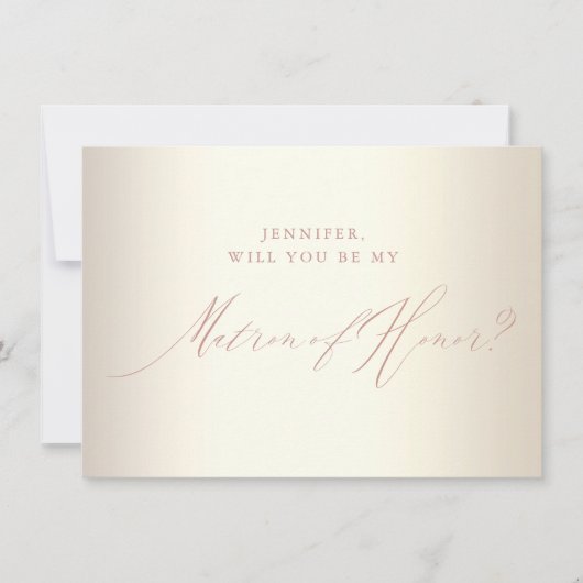 Roos Gold Script Champagne Matron of Honor Kaart (Voorkant)