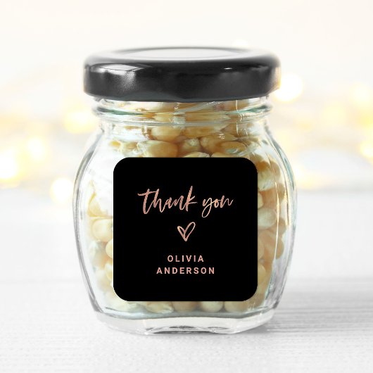 Roos Gold Script en Heart On Black | Dank je Vierkante Sticker