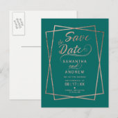 Roos Gold Script Geometrisch groen Save the date Aankondigingskaart (Voorkant / Achterkant)