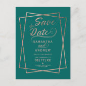 Roos Gold Script Geometrisch groen Save the date Aankondigingskaart (Voorkant)