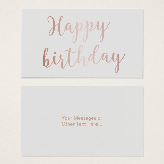 Roos Gold Script "Happy Birthday" Classy Grey Visitekaartje (Voorkant /achterkant)