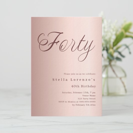 Roos Gold Script Luxury 40th Birthday Kaart (Staand voorkant)