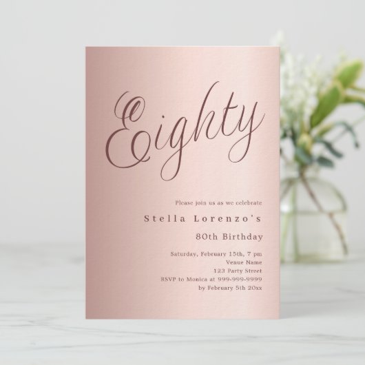 Roos Gold Script Luxury 80th Birthday Kaart (Staand voorkant)