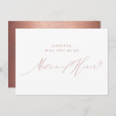 Roos Gold Script Metallic Matron of Honor Kaart (Voorkant / Achterkant)