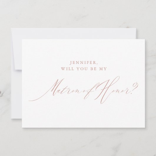 Roos Gold Script Metallic Matron of Honor Kaart (Voorkant)